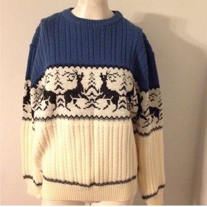 Vintage Nordic Blue Reindeer Christmas Sweater